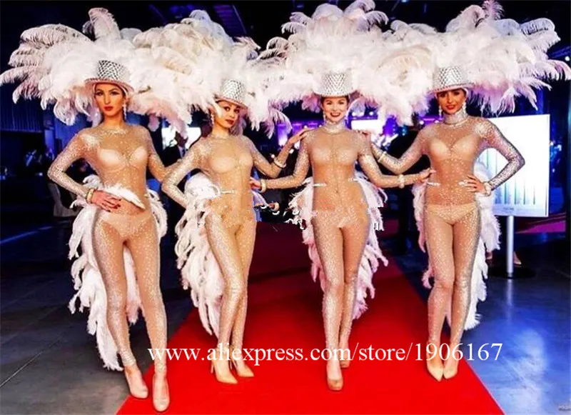 Белые перья преувеличенная сценическая одежда Samba подиумная модель шоу ночная