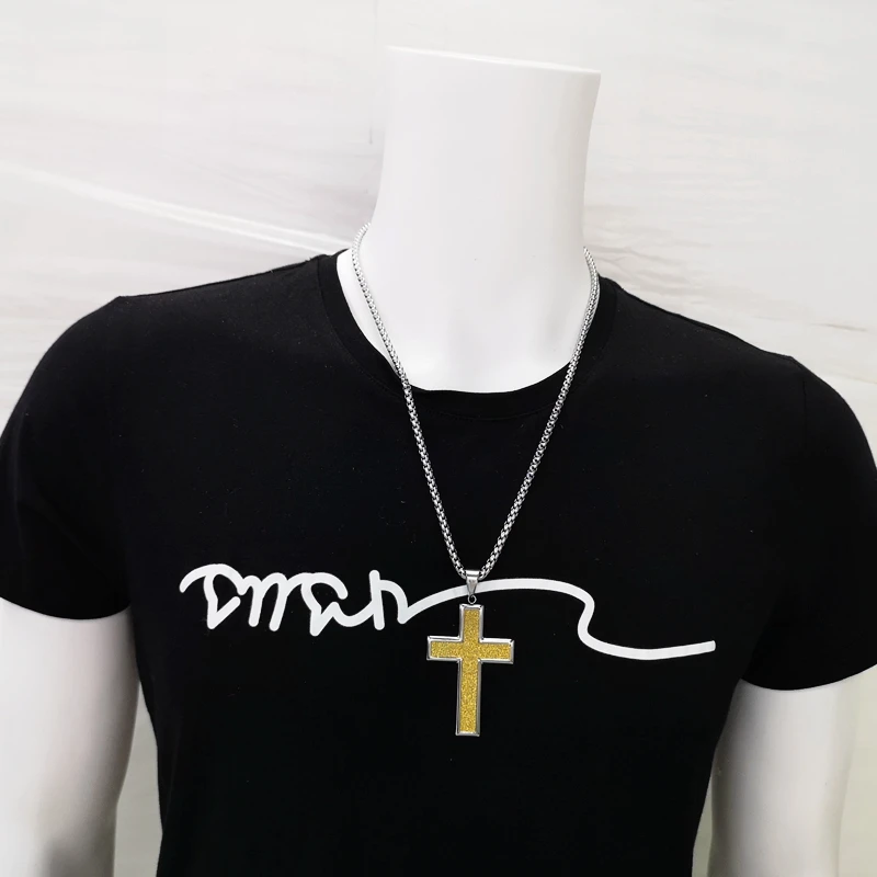 Ожерелье с крестиком из нержавеющей стали 2 тона простой дизайн крест