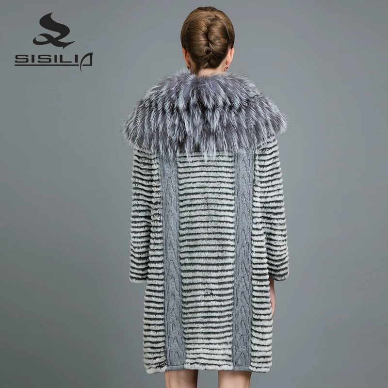SISILIA 2017 новинка настоящий мех кролика пальто для женщин модные меховые куртки с