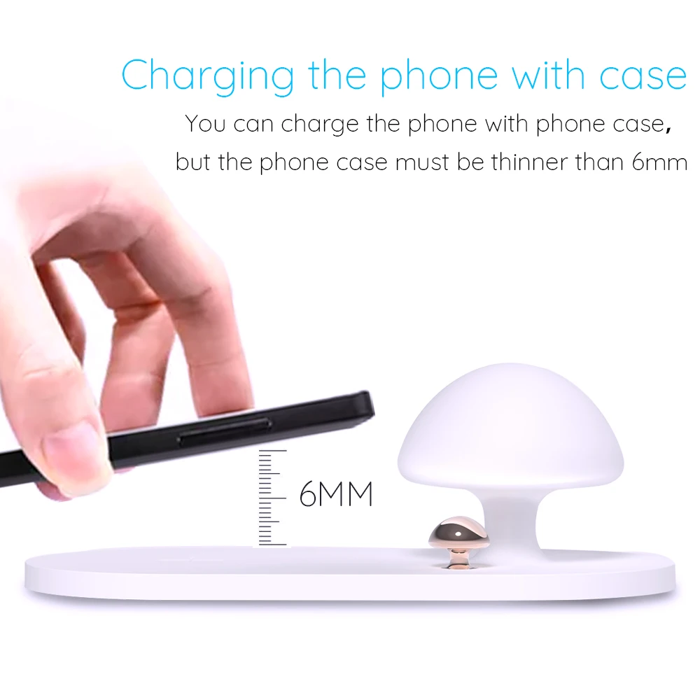 QI Беспроводное зарядное устройство гриб ночник Настольный для iPhone X XR 8 Plus chargeur