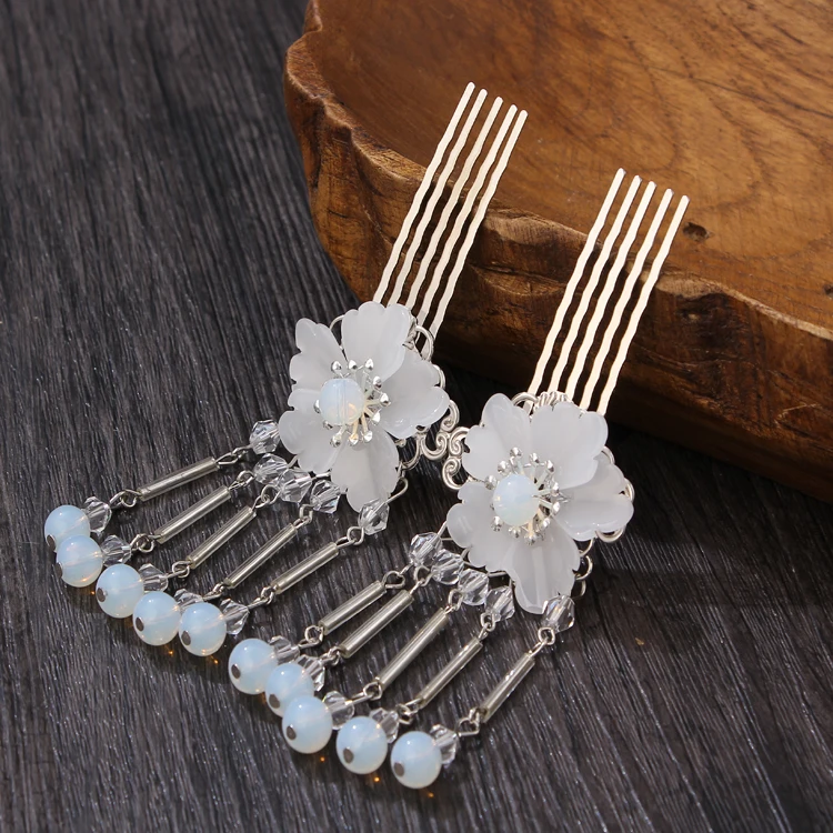 

Classical Retro Hanfu Cheongsam Accessories Hairpin Elements Hairpin Ancient Style Jewelry Glass Petals Insert Comb Clip Chinese