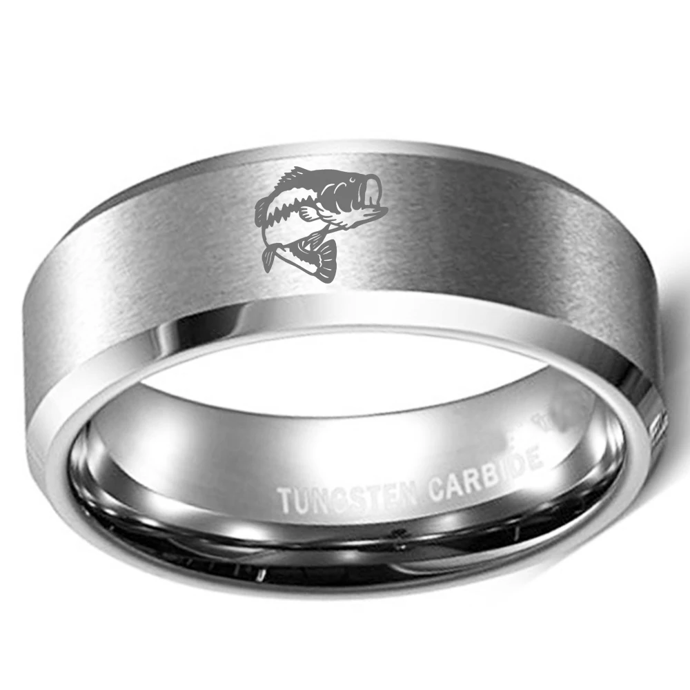 Мужское уникальное лазерное кольцо из карбида вольфрама 8 мм юбилей с трубкой бас