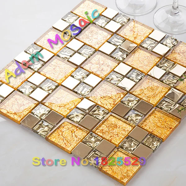 Золото зеркальная плитка камин стены искусства золотой стеклянная мозаика