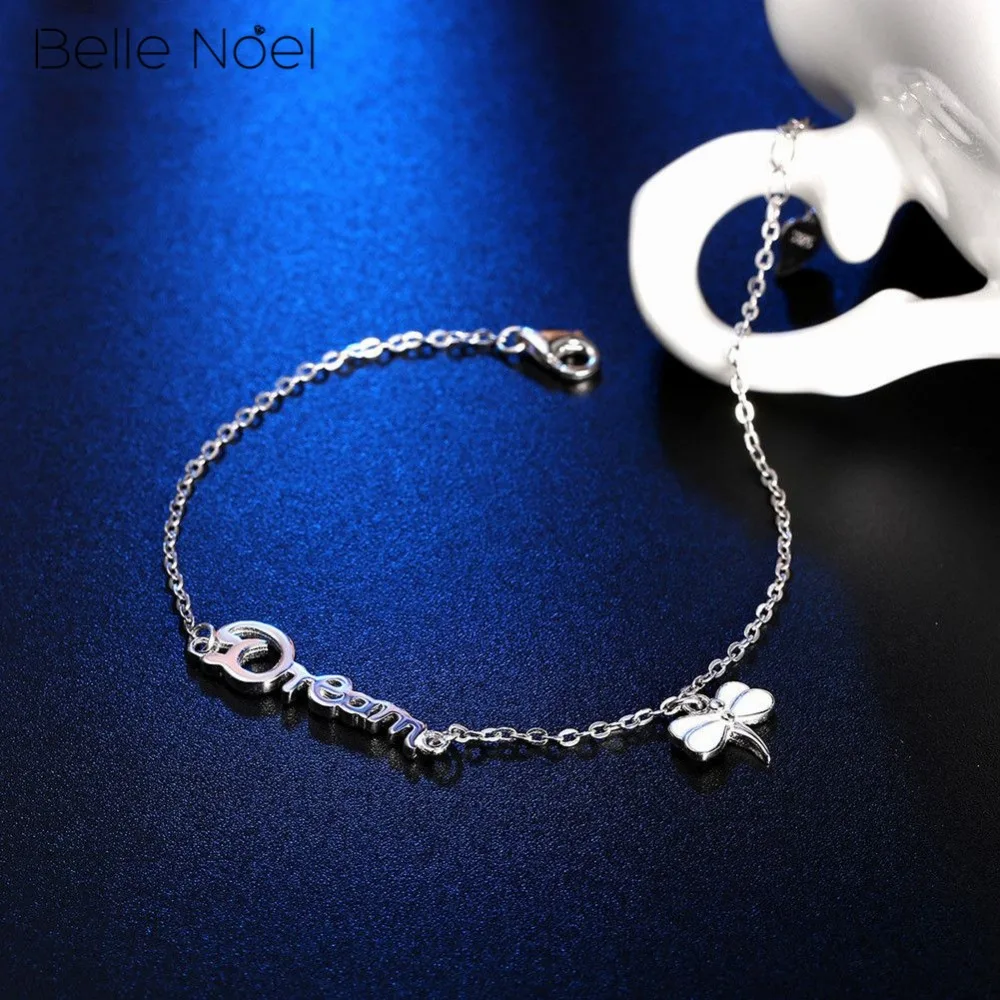 Belle Ноэль чистый S925 серебро довольно стрекоза с письмо мечта Браслеты для Серебро