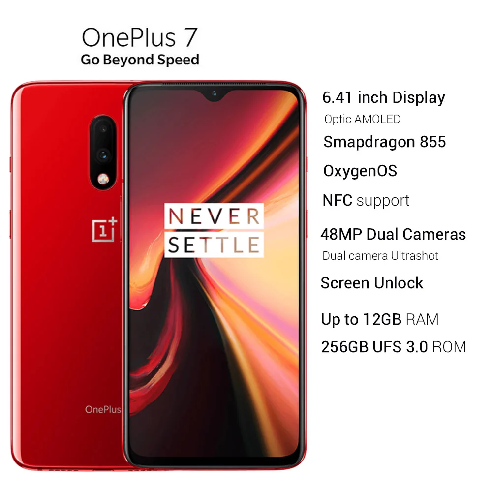 Новый оригинальный Oneplus 7 Мобильный телефон Snapdragon 855 Восьмиядерный 8 Гб 12 ОЗУ 256 ПЗУ