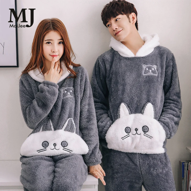 

MaiJee Couple Pajama Sets Sleepwear Thick Pyjamas Set Warm Pajamas Set Pijama De Animal Flannel Pijamas Mujer Pijamas Entero