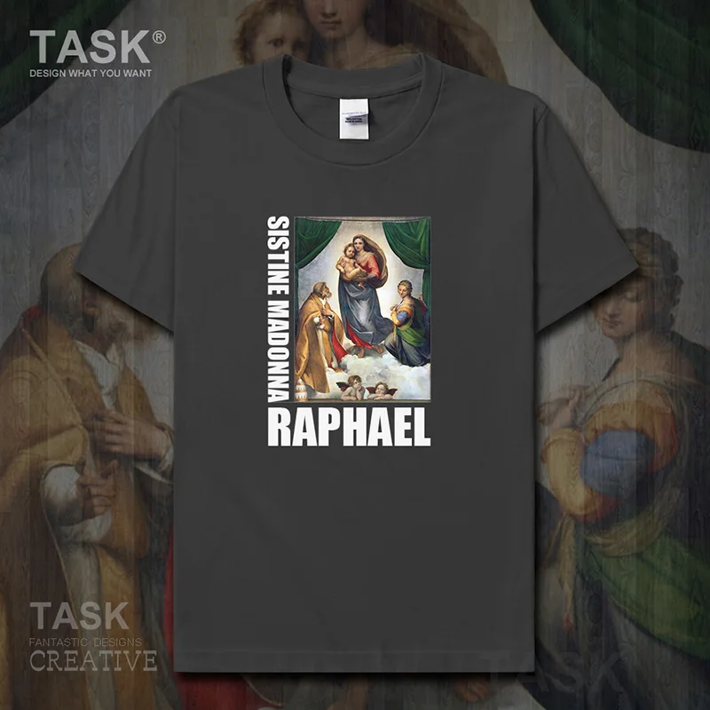 Personality fashion oil painting mens t-shirt Sistine Madonna retro funny print Short sleeve clothes cotton summer Streetwear | Мужская