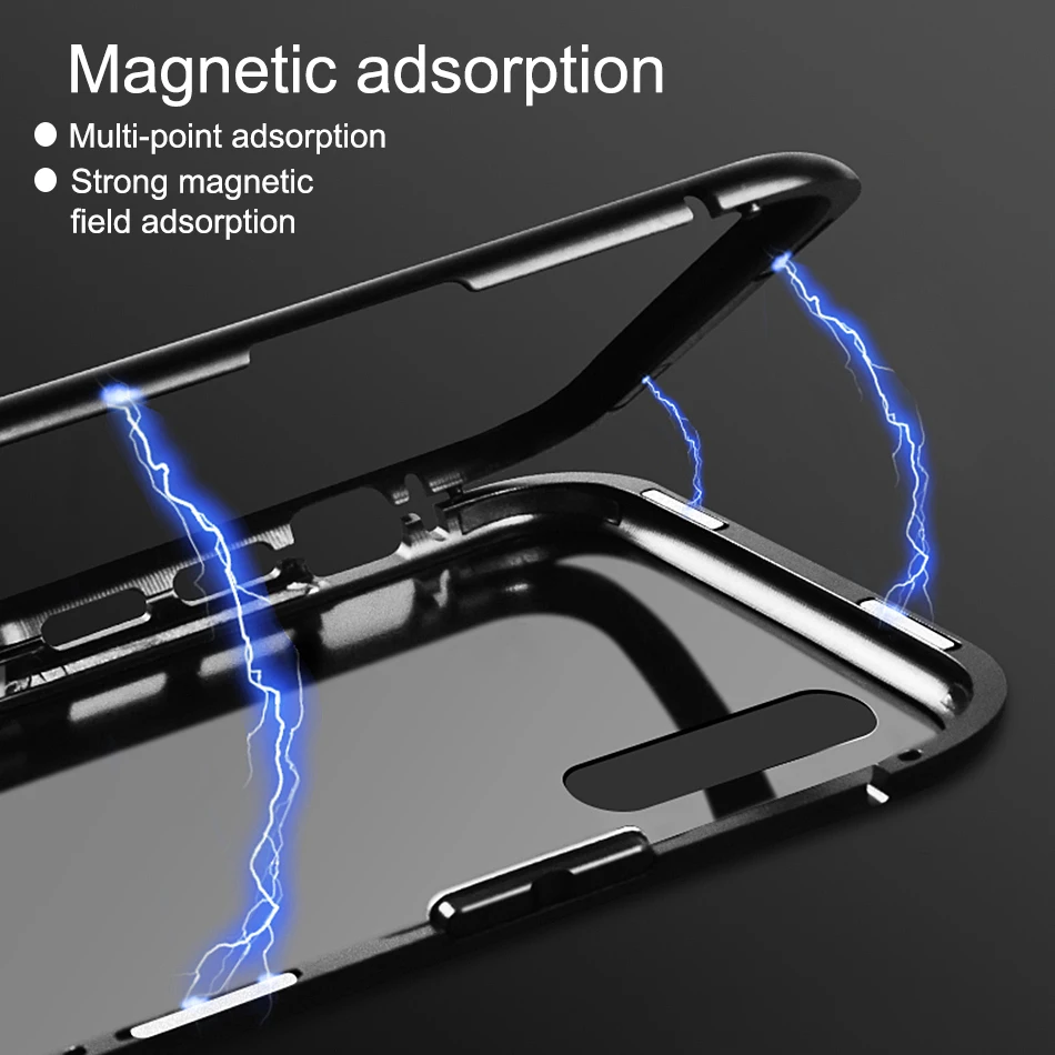 Proelio Magnetic Case For Huawei P20 Pro Toughed Clear Tempered Glass Aluminum Metal Magnet Adsorption Cover |