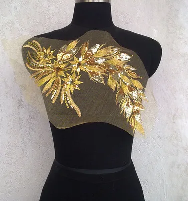 Gold Золотая 3D Цветочная вышивка кружевной воротник отделка DIY Вышивка Золотой кружевной ткани декольте Аппликация шитье Ремесло Скрапбукинг - Цвет: Gold