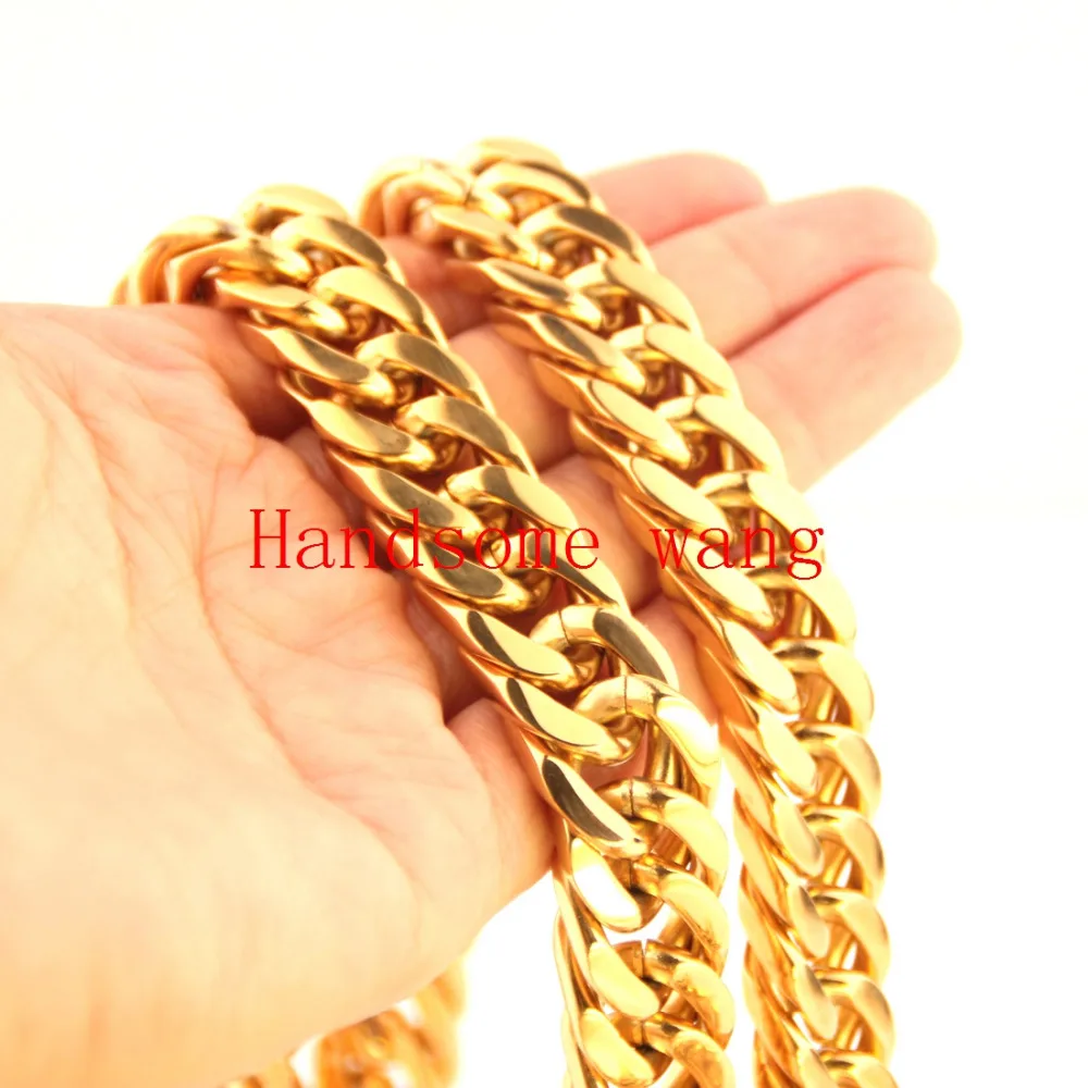 

Cool Mens Fashion Jewelry 6/8/10/12mm Wide Stainless Steel Gold Color Curb Cuban Link Chain Necklace Or Bracelet 8inch-36inch