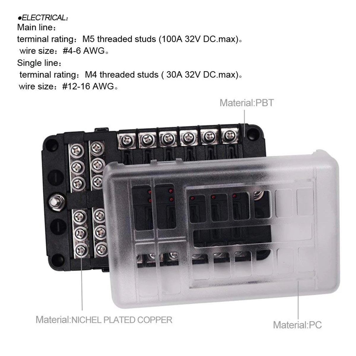 12V 32V Пластик крышка Держатель плавкого предохранителя M5 серьги-гвоздики с Светодиодный индикатор светильник 12 способов лезвие для сборных шин автомобильный комплект для Авто Лодка