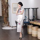Платье Свадебное женское атласное, пикантное белое длинное размера плюс Ципао с цветочным принтом, в китайском стиле, 3XL, 4XL, 5XL, 6XL, 0182, лето