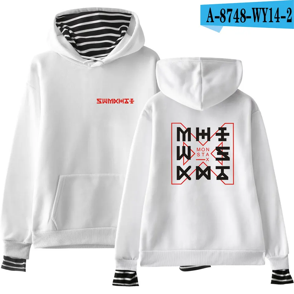 WEJNXIN Kpop Monsta X толстовки для женщин и мужчин поддельные из двух частей свитер женский Harajuku Хип Хоп пуловер Одежда Sudadera - Цвет: white