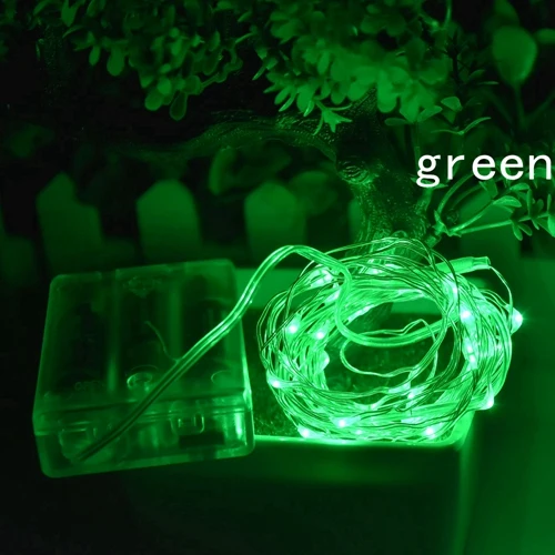 green 2 м, 5 м, 10 м, серебряная проволока, сказочный светодиодный фонарь, 3AA, на батарейках, водонепроницаемый, праздничное освещение для рождества, свадьбы, украшения - Испускаемый цвет: green