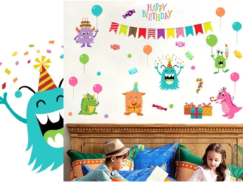 Маленькая Наклейка на стену с монстрами мультяшная роспись украшение Постер