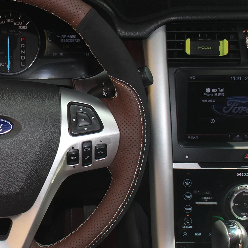 Кофе натуральная кожа черная замша чехол рулевого колеса автомобиля для Ford Explorer 2011- Телец 2012- край 2011