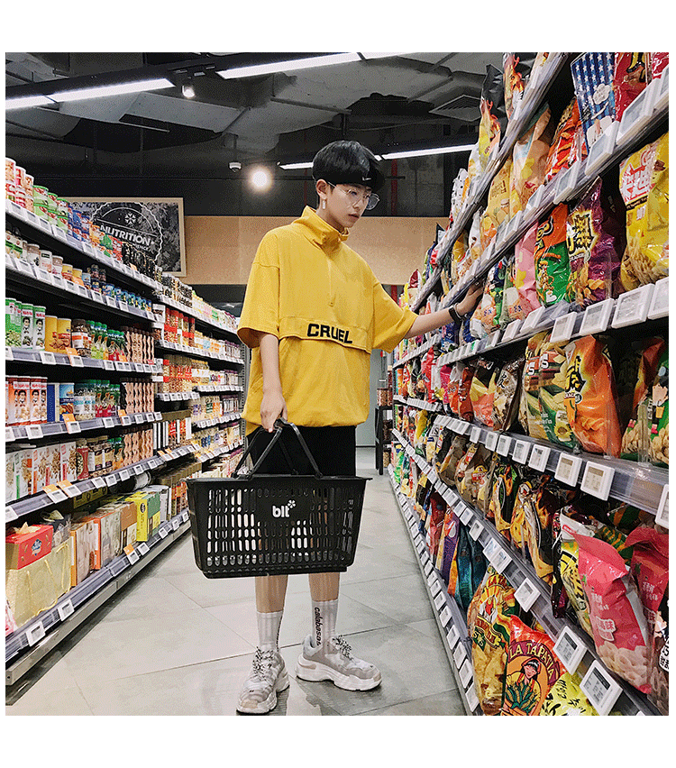 Летняя одежда, новая футболка на молнии с принтом, Harajuku, топы, необычные вещи, городской тренд для мальчиков, изысканный черный цвет
