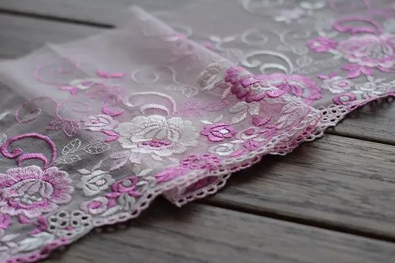 2 Yards Lace Trim Purple Flowers Floral Embroidered Tulle 7.48 Inches Wide | Дом и сад