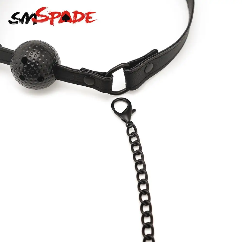 Металлические зажимы SMSPADE с открытым дышащим кожаным шариком для игр в рот
