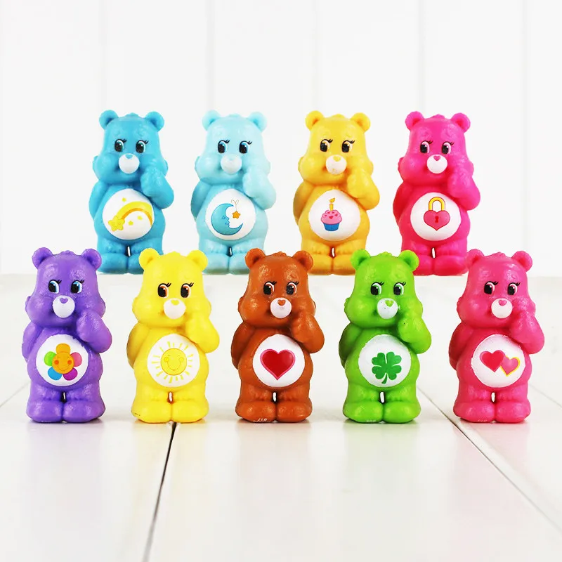 9PCS 24 шт./компл. 4 см аниме Kawaii заботливые мишки медведь лучшие детские игрушки для мальчиков и девочек ПВХ экшн статуэтки коллекционные модели игрушки куклы - Цвет: 9PCS