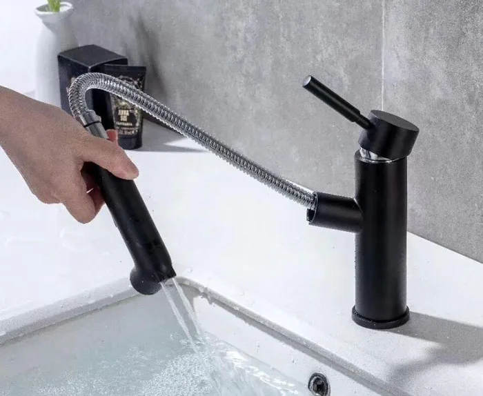 

Matt Black Round Style Basin Water Tap Brass Bathroom Faucet Single Hole Deck Mount Water Mixer with bidet sprayer BL609