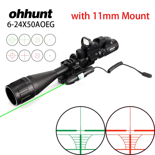 Ohhunt 6-24X50 AOEG Hunitng Combo Riflescope проволочная сетка с красными/зелеными лазерными прицелами и тактическими оптическими прицелами в виде красной точки - Цвет: 4