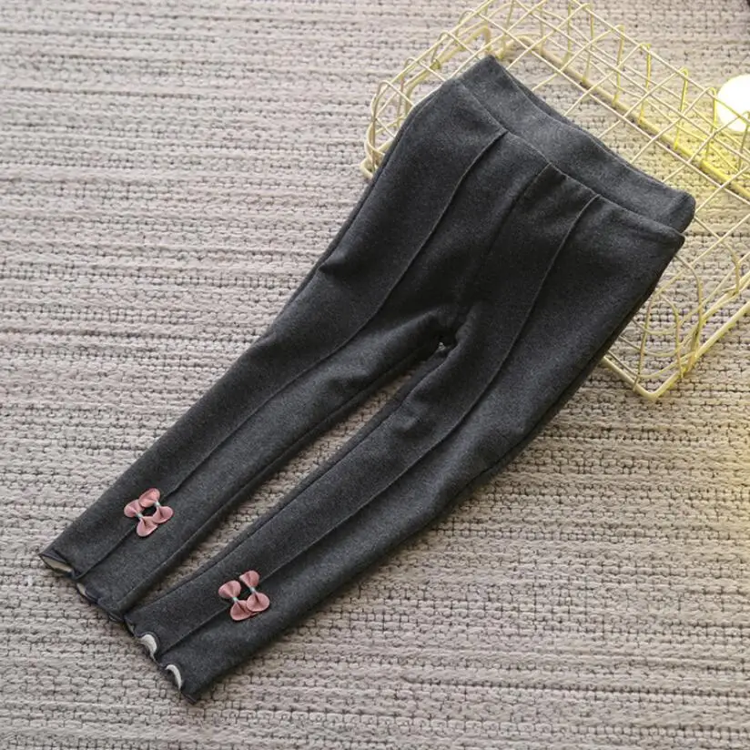 dark gray kids pants Г. Детские легинсы для малышей, брюки детские брюки с бантом Теплые плотные леггинсы для девочек на зиму, весну, осень детская одежда JW4287 - Цвет: dark gray kids pants