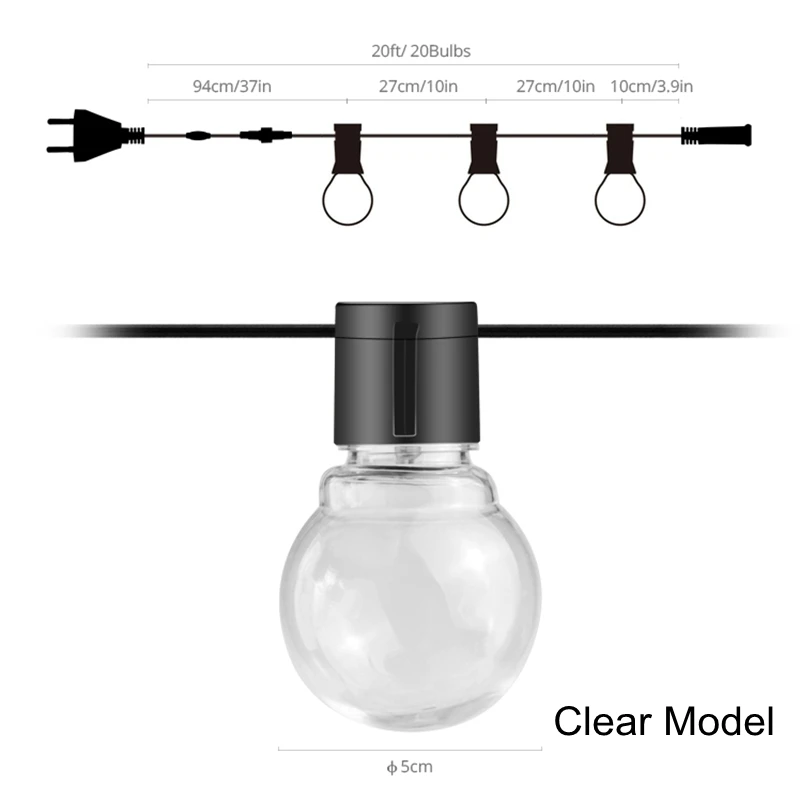 6M Clear Bulb String Сказочный садовый светильник, ЕС 220 В, водонепроницаемый светильник для газона, уличный светодиодный светильник, глобус, лампочки, Рождественская Праздничная гирлянда, свадебное украшение - Испускаемый цвет: 6M Clear Bulb String