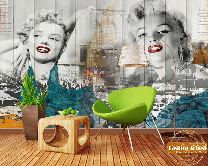 Custom vintage old star poster wallpaper mural sexy smiling Marilyn Monroe red lip tv sofa bedroom living room bar restaurant |