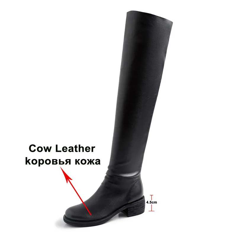 Meotina Fall Over The Knee Boots Women Natural Genuine Leather Block Heels Thigh High Boots Sexy Zipper Long Shoes Female 34-40