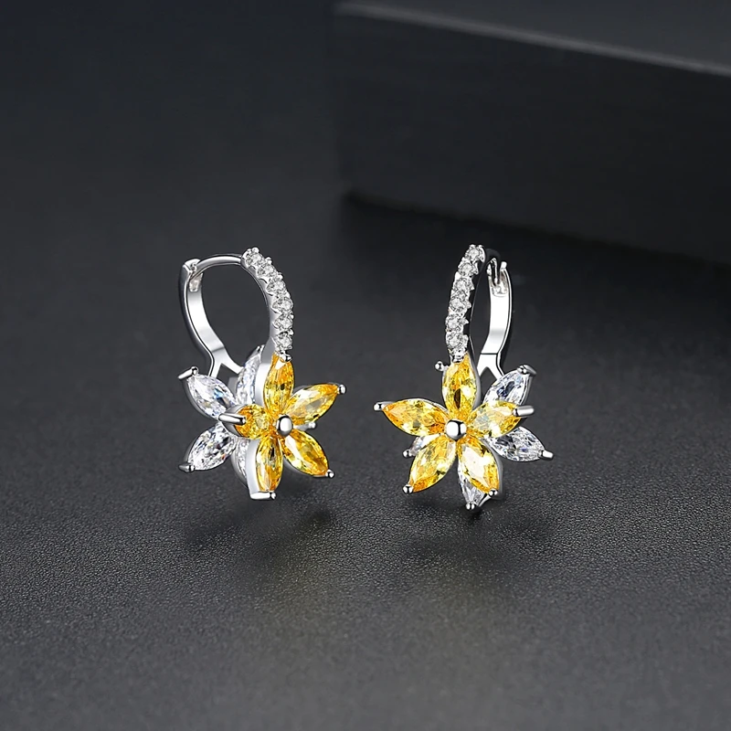 SR:FINEJ Fashion Crystal Flower Stud Earrings Vintage Party Wedding Statement Brincos For Women Luxury Jewelry Gift | Украшения и