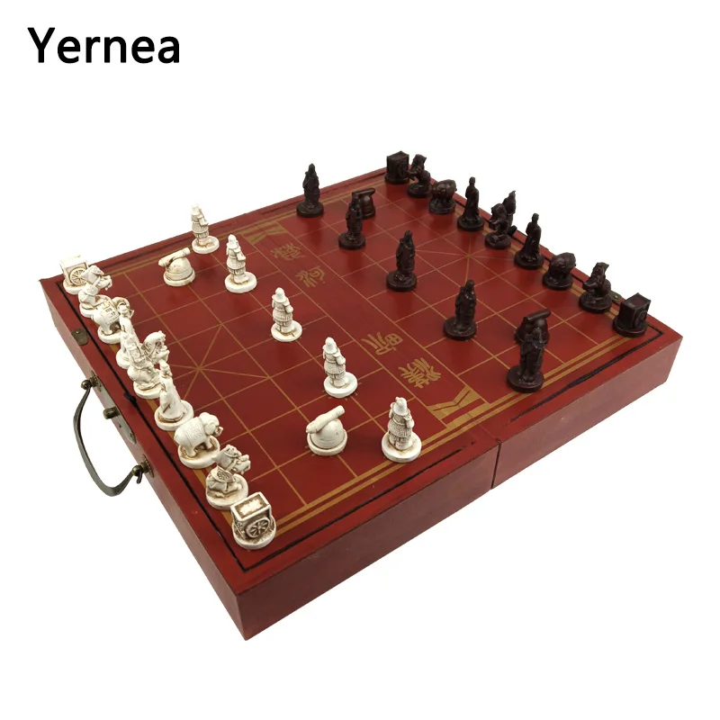 Yernea High-grade Wooden Chinese Chess Game Set Folding Chessboard Chinese Traditions Chess Resin Chess Pieces New Board Game living traditions