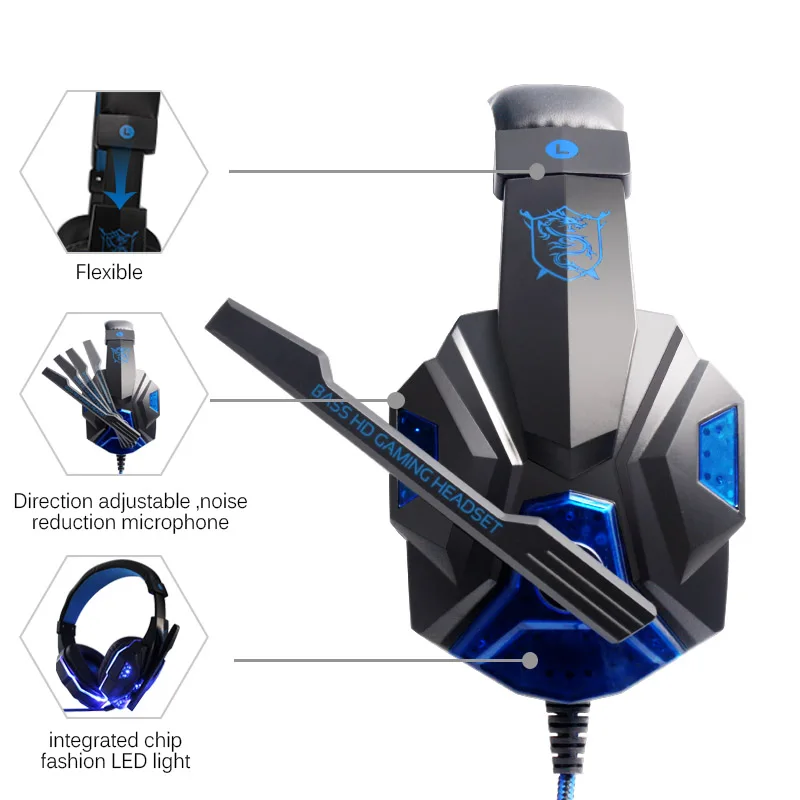 Игровая гарнитура с микрофоном Накладные наушники HD шумоподавлением подсветкой