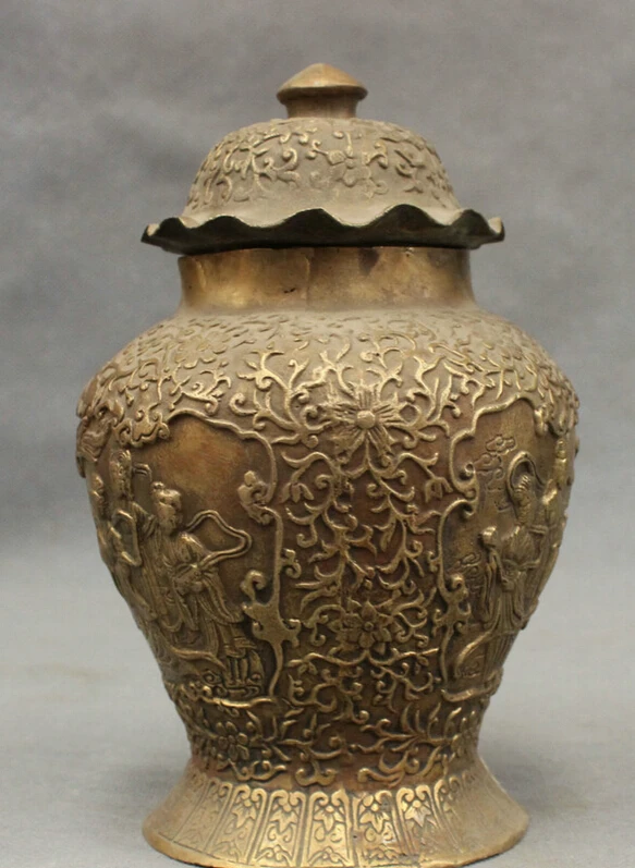 song voge gem S3273 Chinese Bronze Copper Fly Crane Court RuYi Belle Fairy Peach Statue Jug Jar Pot | Дом и сад