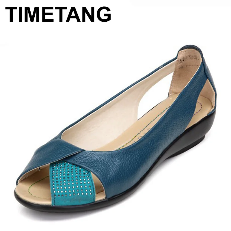 TIMETANG большой размер Женская обувь из натуральной кожи женская с открытым носком