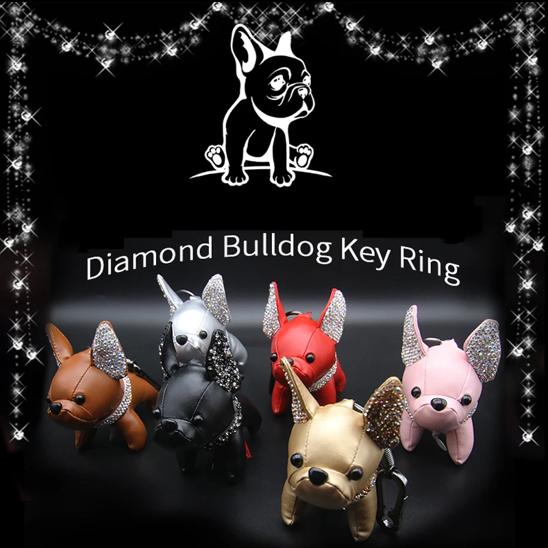 

Модная мультяшная собака бриллиантовый Кристалл плюшевая Сумочка с брелоком автомобильный брелок для женщин Алмазная собака брелок для кл...