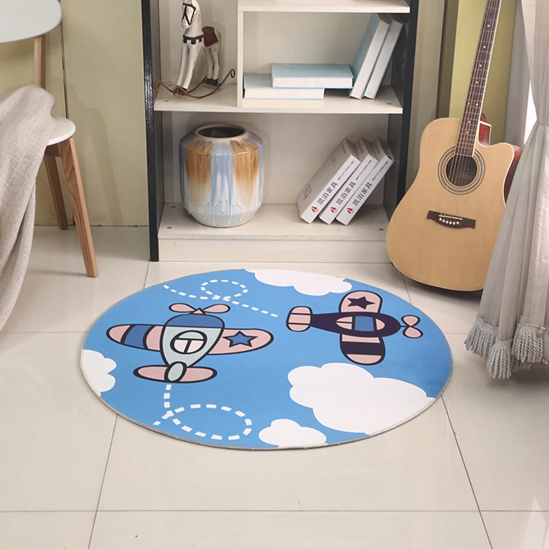 EHOMEBUY современный новый ковер мультяшный самолет милый круглый синий пол спальня