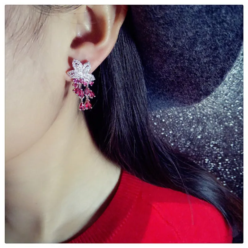 Женские серьги капельки из серебра 925 пробы с красным Рубином|earrings for|earrings for