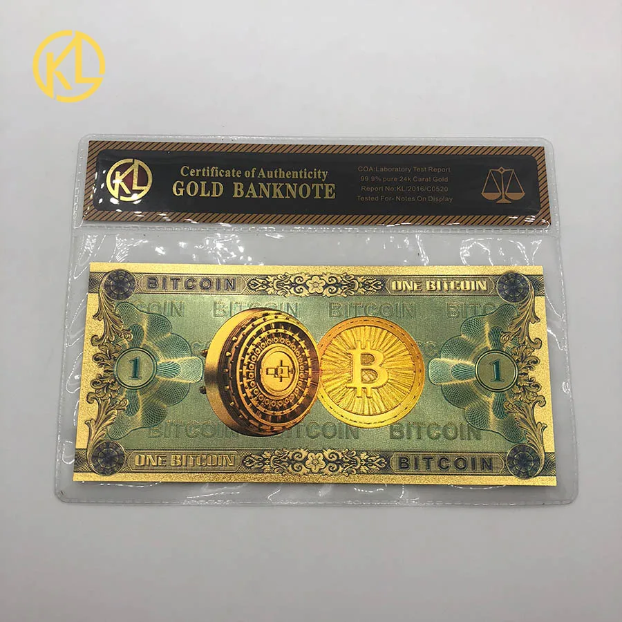 one bitcoin-COA 1 шт., крашеная 999,9 Золотая фольга, банкноты для денег, Польша, 10, 20, 50, 100, 200, 500 злотых, для деловых подарков и украшения дома - Цвет: one bitcoin-COA