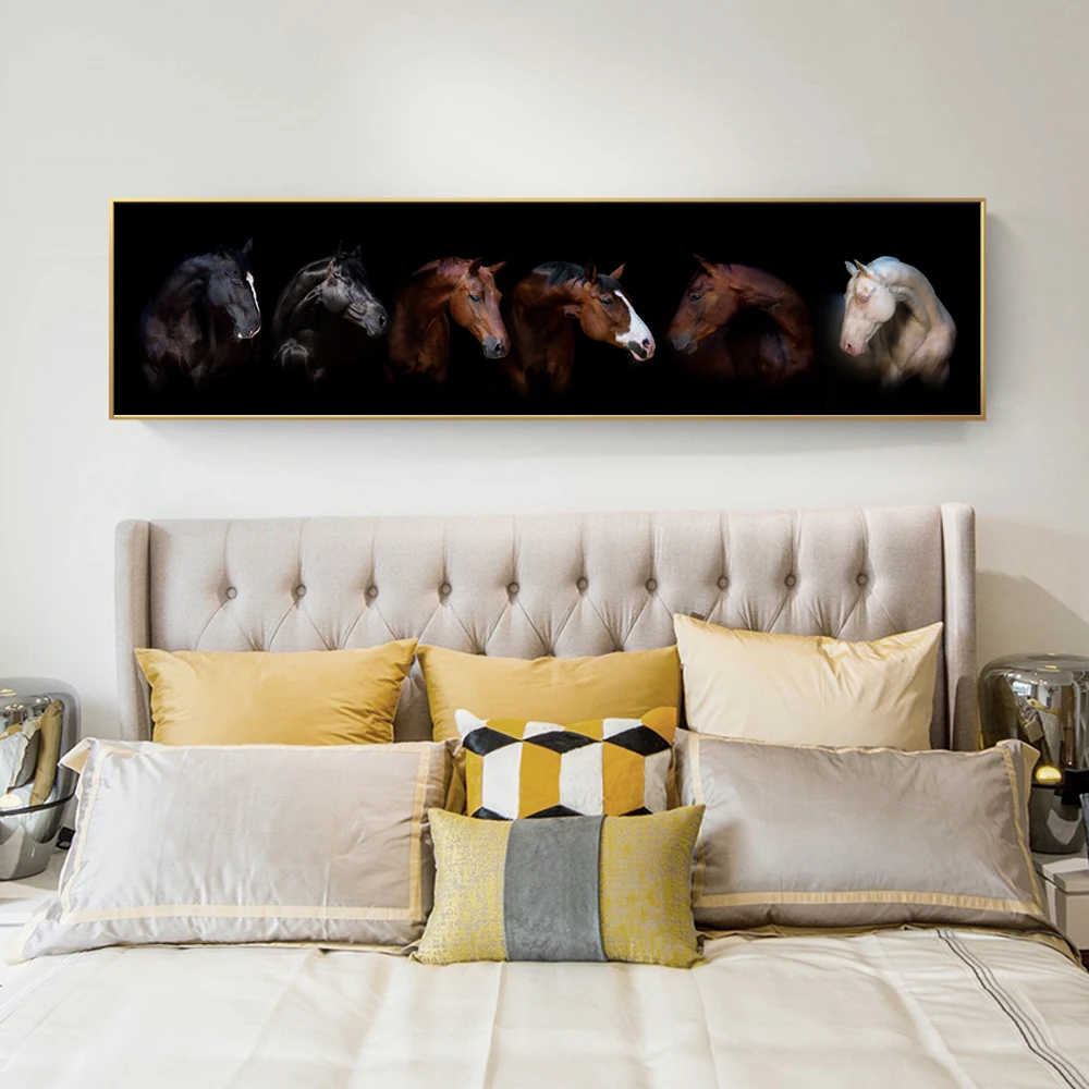Black and white Horses Wall Art Canvas Prints Moden Animals Posters And Paintings For Bed Room Decor | Дом и сад