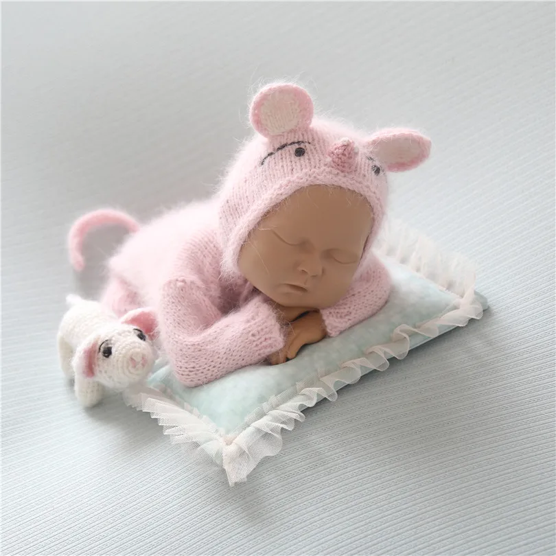 hat toy romper set Милый кролик игрушка и вязаная шапка(комплект) девочка Пасхальная шапочка кролика набивной Мягкий Кролик кукольный реквизит новорожденный фото-игрушка - Цвет: hat toy romper set