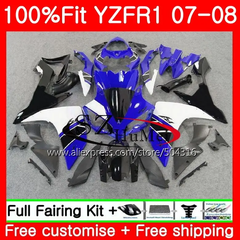 Впрыска боди для YAMAHA YZF R1 1000 R 1 07 08 64SH18 YZF1000 YZFR1 Топ Синий Черный 2007 2008 обтекатель|body