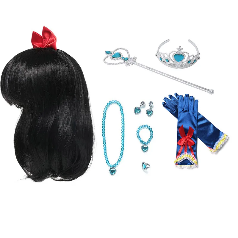 Snow White Accessory PaMaBa, 9 шт., комплекты аксессуаров принцессы для От 6 до 14 лет девочек, Моана, Анна, платье цвета жасмин-ап, парики тиара, дети, Хэллоуин, косплей, ювелирные изделия - Цвет: Snow White Accessory