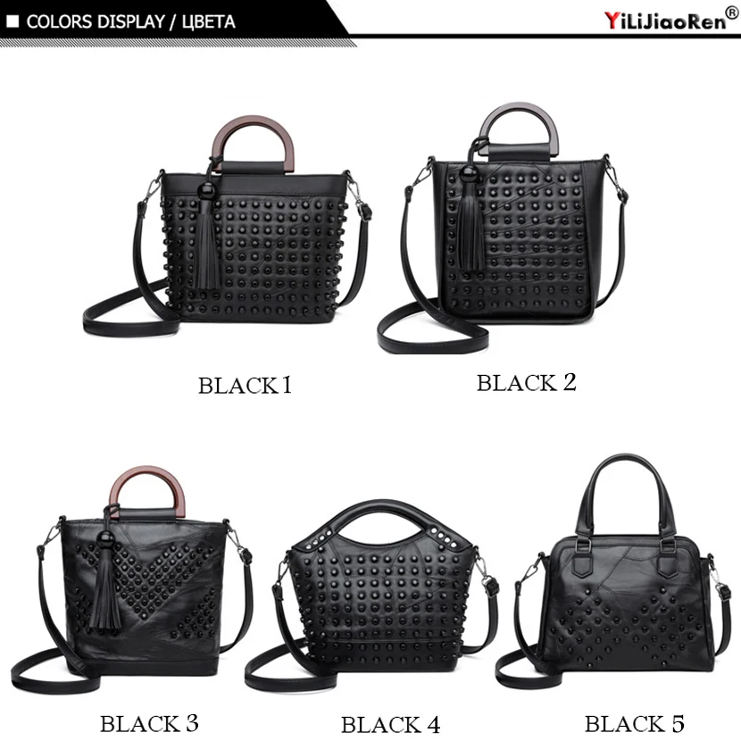 Женская сумка из овечьей кожи с заклепками|Сумки ручками| |