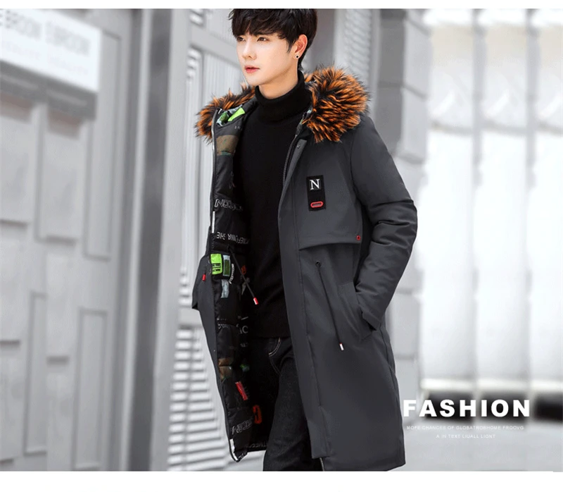 Мужские парки, новинка, зимняя куртка, длинная, утолщенная, теплая, хлопок, большой мех, с капюшоном, верхняя одежда, пальто с капюшоном, можно носить с обеих сторон 801