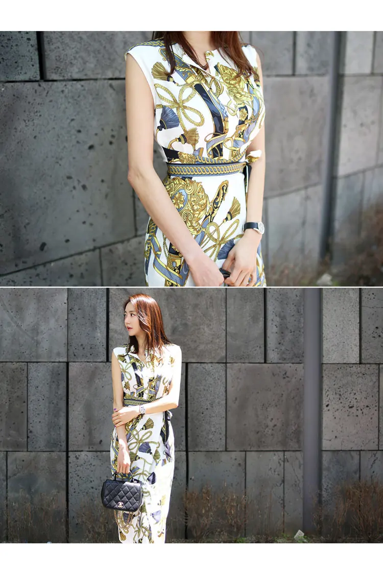 H Han Queen OL Summer Vintage Pencil Bodycon Dress Women New Printed Sheath Dresses Retro Bow Bandage Slim Casual Vestidos