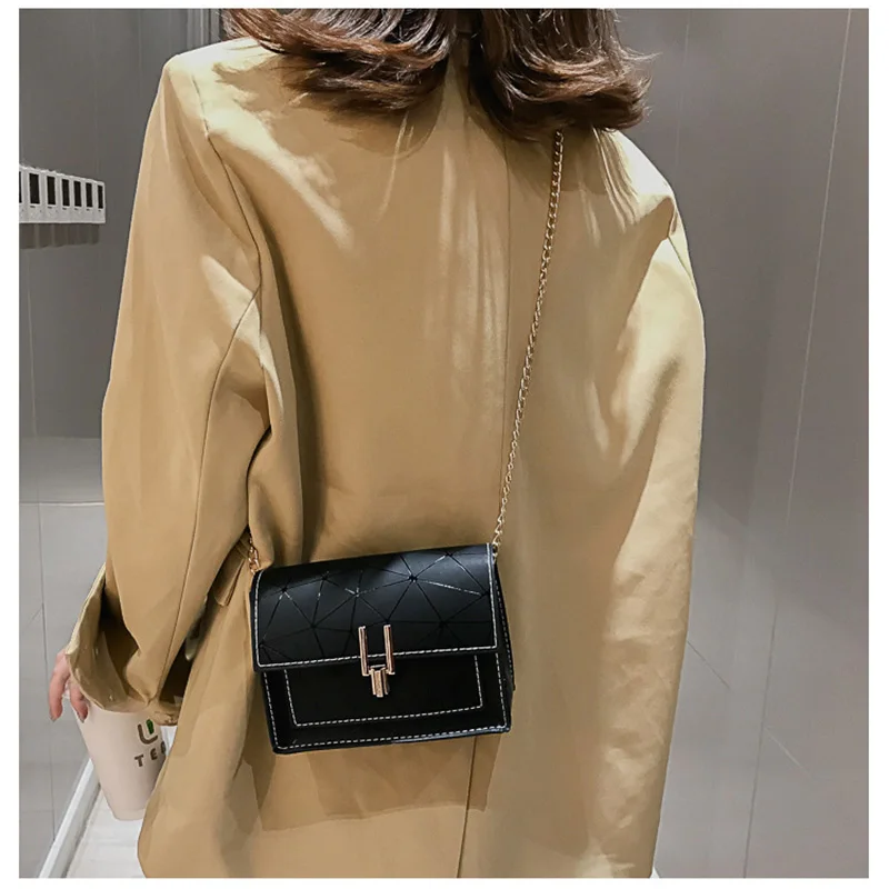 

Summer handbag 2019 new fashion wild port wind chain shoulder bag PU leather Messenger laser stitching small square bag HGC227