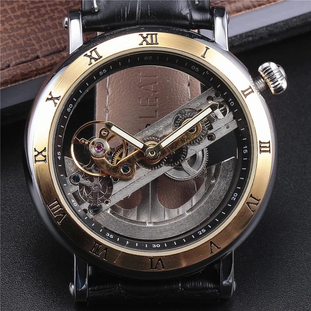 2017 FORSINING модные часы для мужчин роскошный Римский чехол прозрачный скелет