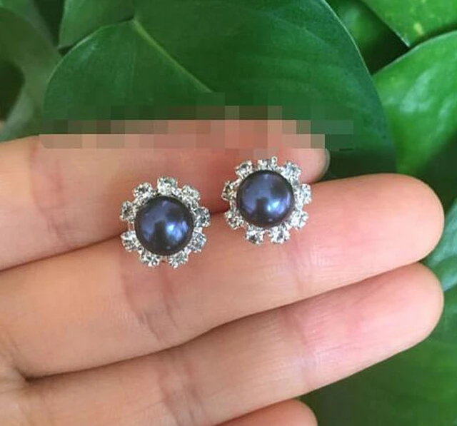 DYY 1015 + 8 ММ Черный Пресной Воды Перл & Кристалл Серьги Стержня|crystal stud earrings|stud