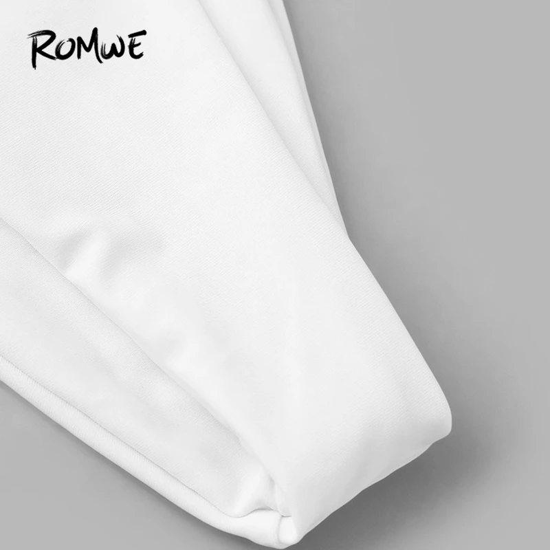 Romwe, спортивный белый комплект бикини с завязками на шее и сеткой с узлом, 3 упаковки, для женщин,, Летний Пляжный комплект из 3 предметов, сексуальный купальник